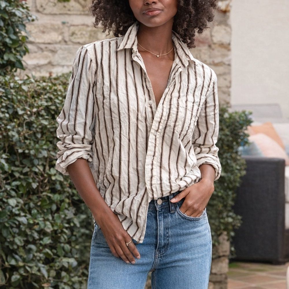 Frank and Eileen Barry Crinkle Striped Shirt S